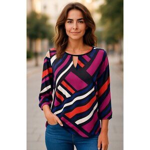Worthington Petite Medium Geometric Print Top With 3/4 Sleeves